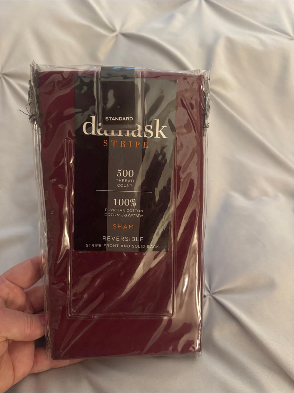 Damask Stripe 500 Thread Count Sham in Burgundy
